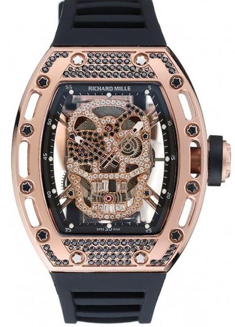 Review Replica Richard Mille RM 052 Tourbillon Skull Rose Gold with black diamonds watches prices